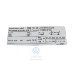 7D0 010 204 E : Plaque de pression des pneus pour VW T4